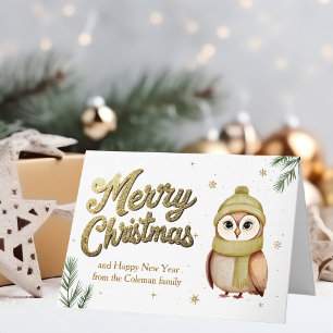 Moda Oro Feliz Navidad Lechuza Woodland Animal