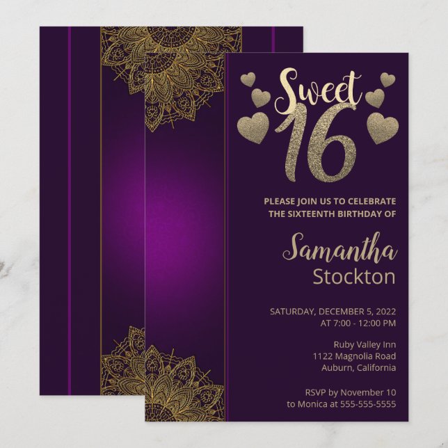 Moda Oro Mandala Dulce 16 Invitación (Anverso / Reverso)