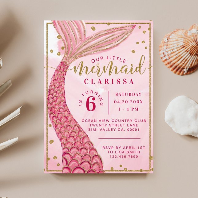 Moda Oro Rosa Pequeña Sirenita Invitación al cumpl (Subido por el creador)