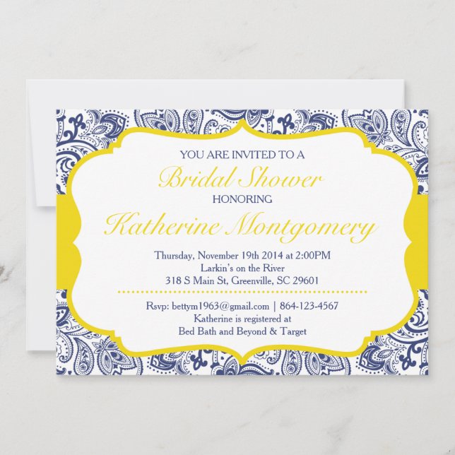 Moda Paisley Bridal Ducha Invitación a la Armada L (Anverso)