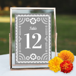 Moda Papel gris Picado Boda Número de mesa