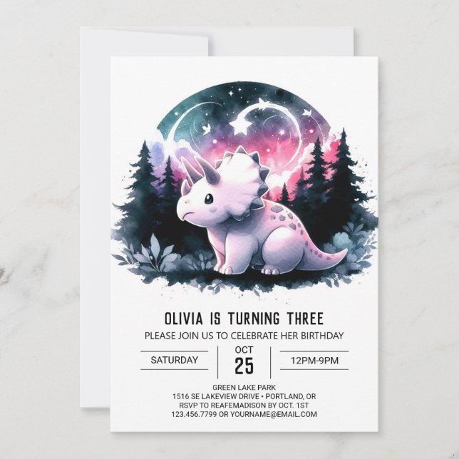 Moda Pastel Dino Fiesta Invitación al cumpleaños (Anverso)