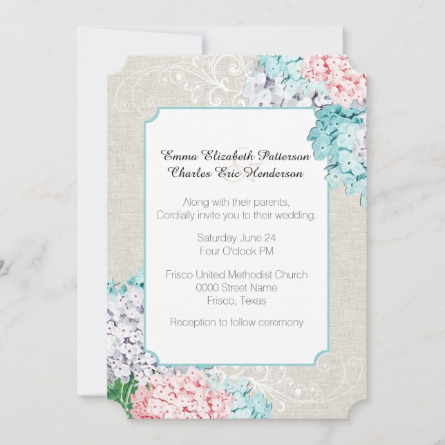 Moda Pastel Hydrangeas Invitación a la boda (Anverso)