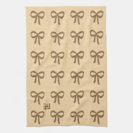 Moda Patrón Oro Bow Crema Cocina Beige Toalla