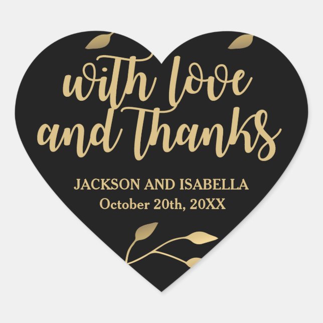Moda Pegatina Boda de corazón negro con texto dora (Anverso)