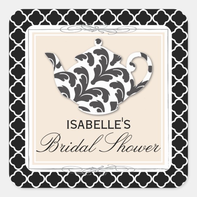 Moda Pegatina de té de tetera blanca negra con duc (Anverso)