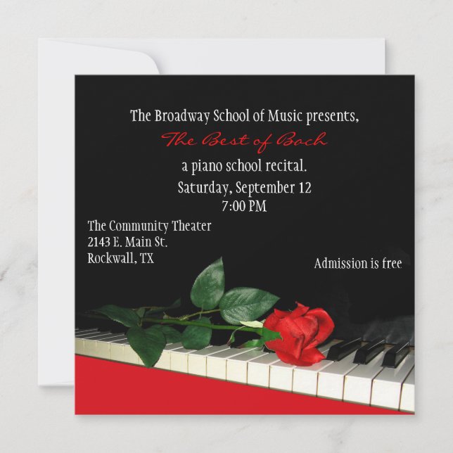Moda Personalizado Piano Recital Invitación (Anverso)