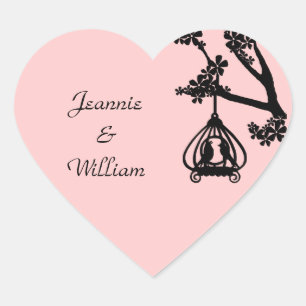 Moda Pink y Black Love Birds Heart Pegatina