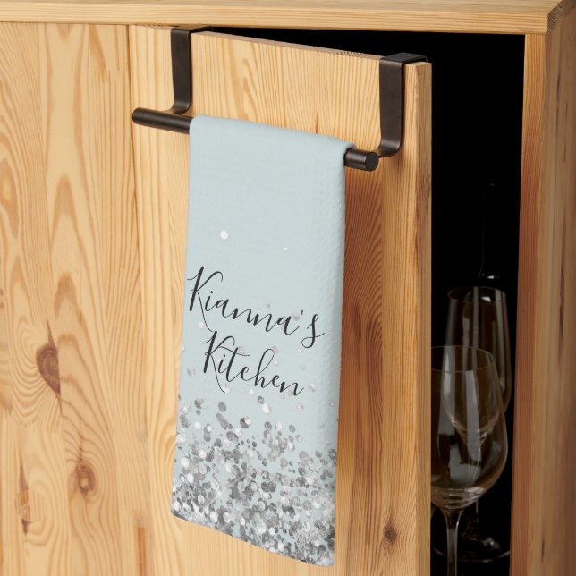Moda Plata Purpurinoso Toalla de cocina personaliz (Pliegue de tercios)