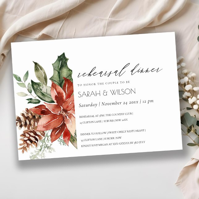 Moda Poinsettia Pine Cone Invitación a la cena (Subido por el creador)
