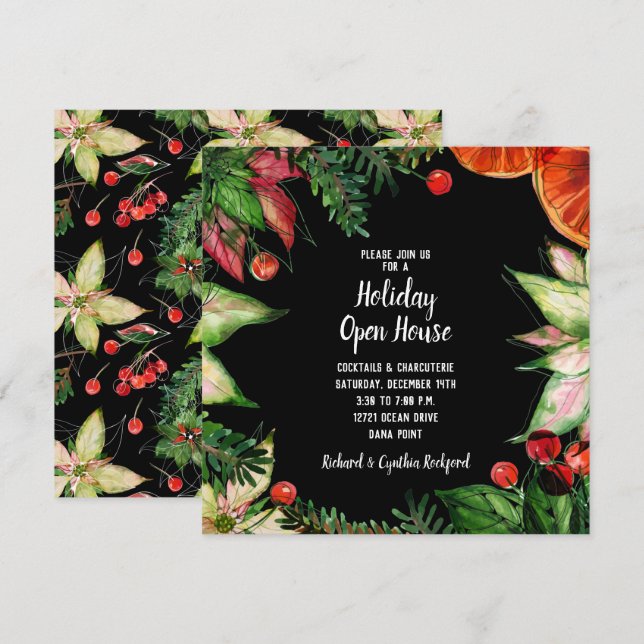 Moda Poinsettia y Naranjas Navidades invitan (Anverso / Reverso)
