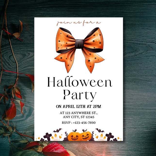 Moda Polka Dot Bow Halloween Party Invitación (Chic Polka Dot Bow Halloween Party Invitation
)