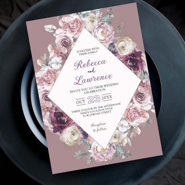 Moda polvorienta rosa rosa invitación a la boda bo (Subido por el creador)
