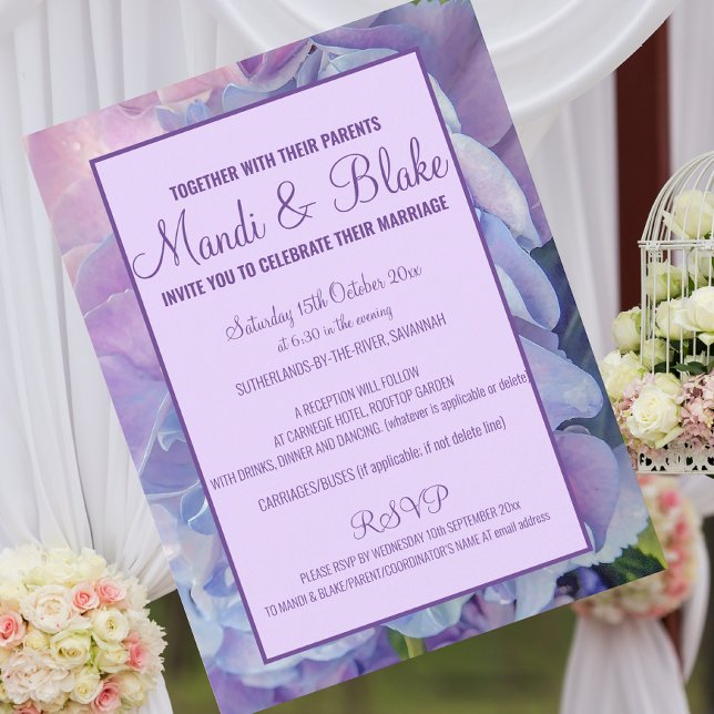 Moda Púrpura Hidrangea Boda Invitación postal (Subido por el creador)