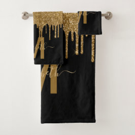 Moda Purpurina de goteo de oro Monograma Nombre