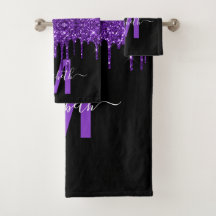 Moda Purpurina de goteo morado Monograma Nombre