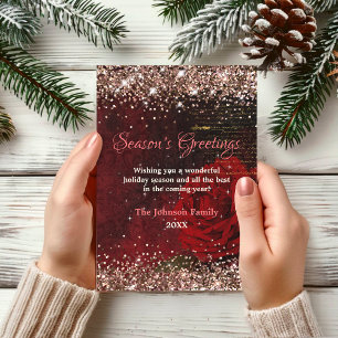 Moda purpurina de oro de flores rojas año nuevo