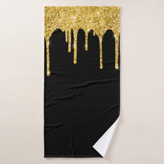 Moda Purpurina dorado gotea negro esparcido (Toalla de baño)