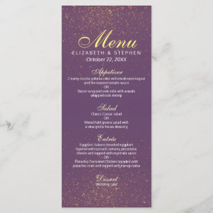Moda Purpurina morado y dorado Menú Boda de espuma