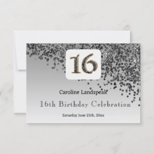 Moda Purpurina negro, RSVP de dieciséis cumpleaños
