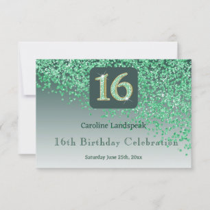 Moda Purpurina Verde, 16 cumpleaños RSVP