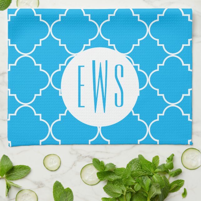 Moda Quatrefoil Monograma Toalla de Cocina (Doblado)