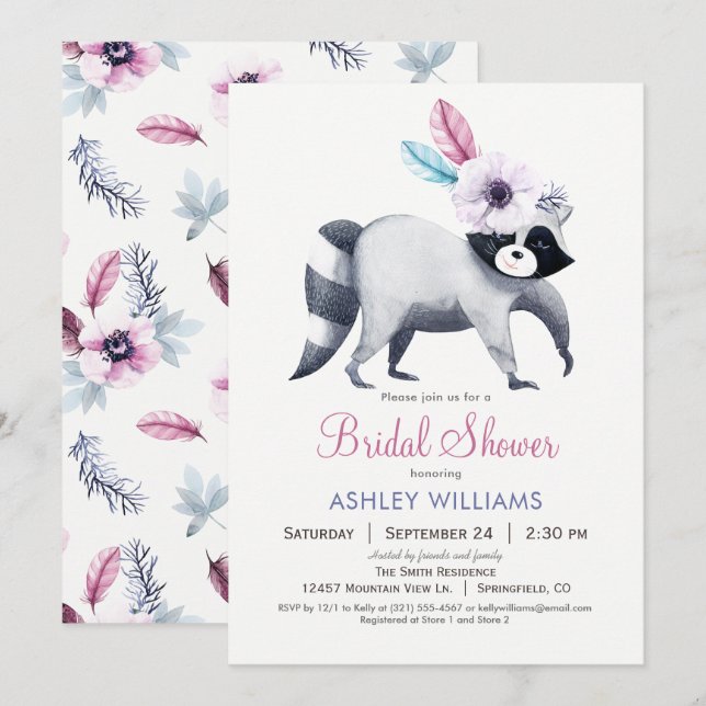 Moda Raccoon Bridal Shower Invitación (Anverso / Reverso)