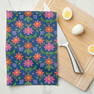 Moda Rangoli Flores Polka Dots Blue Kitchen Toalla