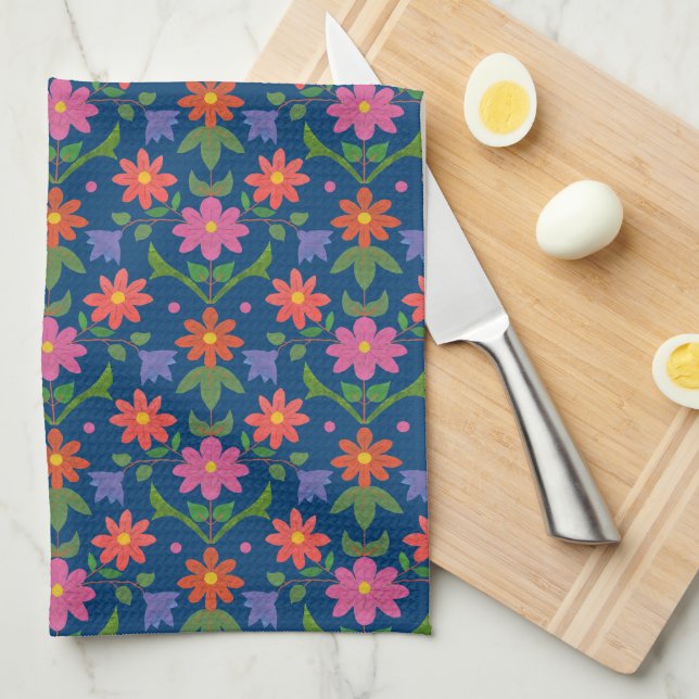 Moda Rangoli Flores Polka Dots Blue Kitchen Toalla (Doblado Cuarto)