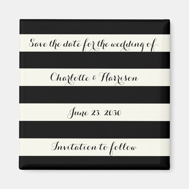 Moda rayas de marfil negro Guardar imán de fecha (Frente)