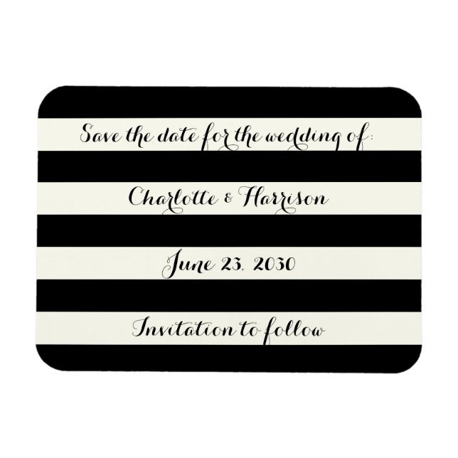 Moda rayas de marfil negro Guardar imán de fecha (Horizontal)