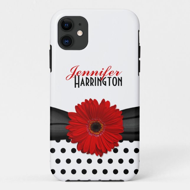 Moda Red Gerbera Daisy Polka Dot iPhone 5 Funda (Reverso)