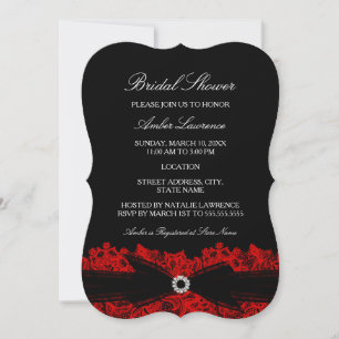 Moda Rojo Floral Lace Bridal Shower Invitación