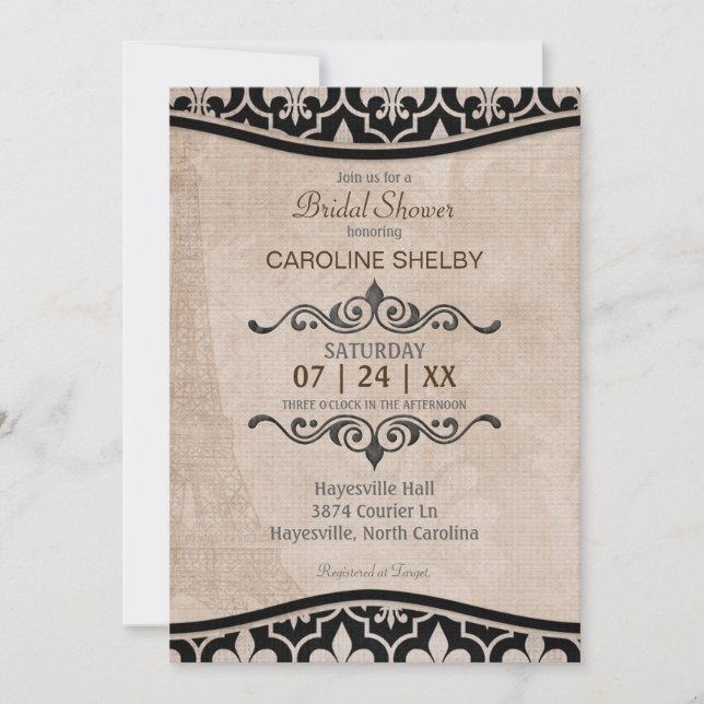 Moda romántica de París Invitación a ducha de novi (Anverso)