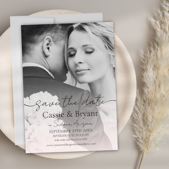 Moda romántica rosada de Rubor Foto completa Guard (Blush Pink Modern Minimalist Save the Date Wedding Invitation with Calligraphy Script)