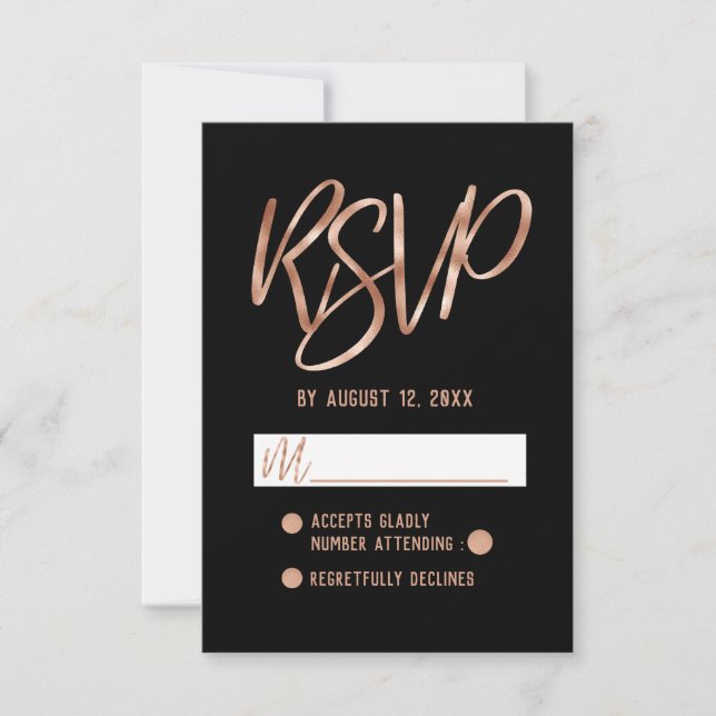 Moda Rosa Oro Típografía moderna Boda RSVP (Anverso)