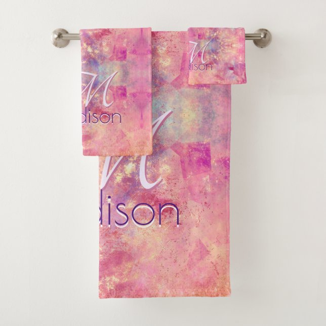 Moda rosa oscuro purpurina rosa rubor monograma (In situ)