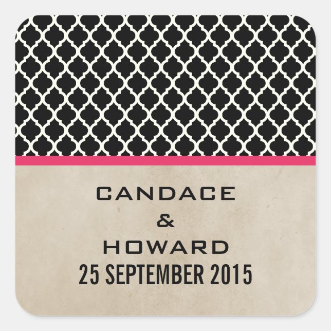 Moda rosa Quatrefoil Bodas Pegatinas (Anverso)