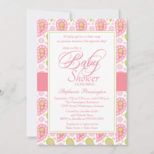 Moda rosa + verde paisley invitación a ducharse