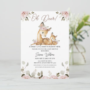 Moda Rubor Floral Oh Deer Baby Shower Invitación