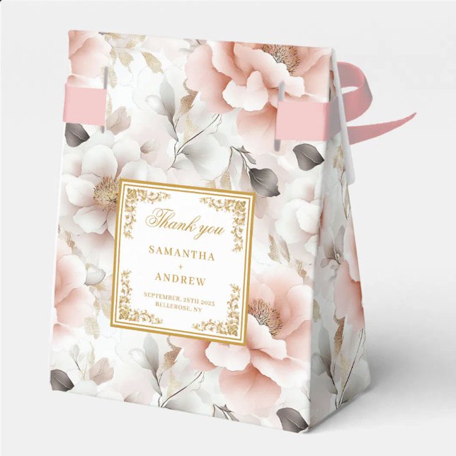 Moda Rubor Ivory Gold Boda Gracias Caja (Chic Blush Ivory Gold Wedding Thank You Box)