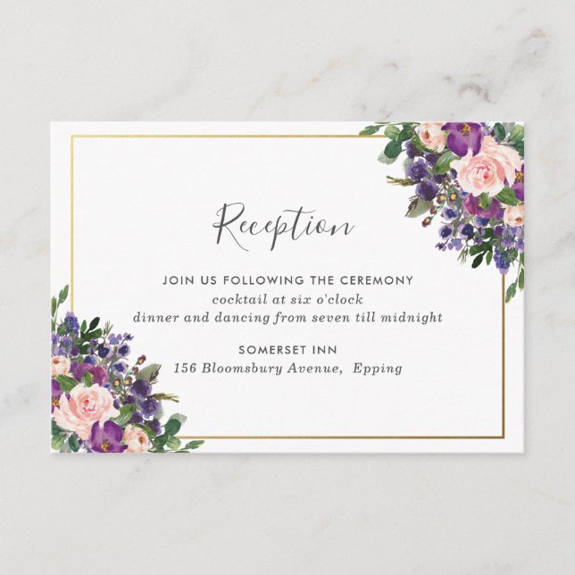 Moda Rubor Plum Purple Floral Wedding Recepcion (Anverso)
