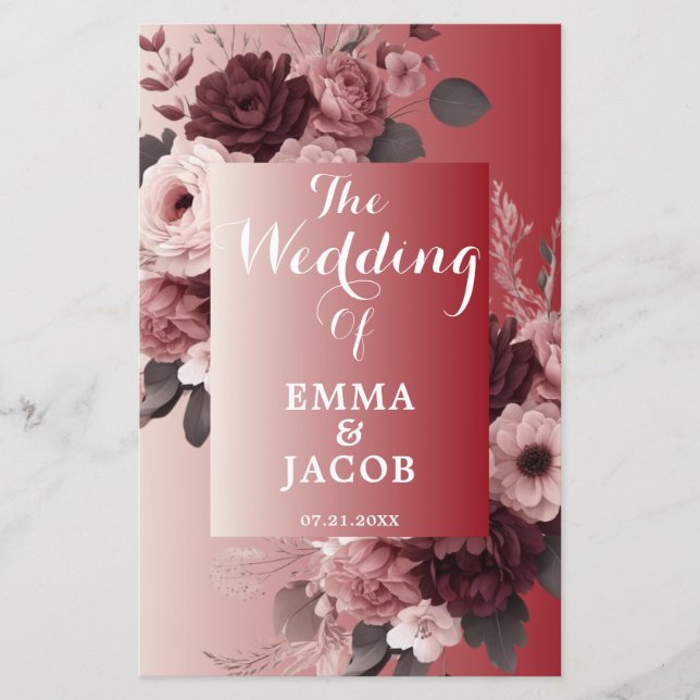 Moda Rubor Programa de Boda Floral Rosa de Borgoña (Anverso)
