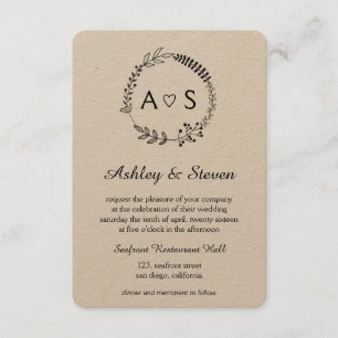 Moda rústica botánica invitación a la boda kraft