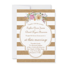 Moda Rústica Floral Burlap Stripes Boda Invitación