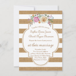 Moda Rústica Floral Burlap Stripes Boda Invitación