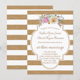 Moda Rústica Floral Burlap Stripes Boda Invitación