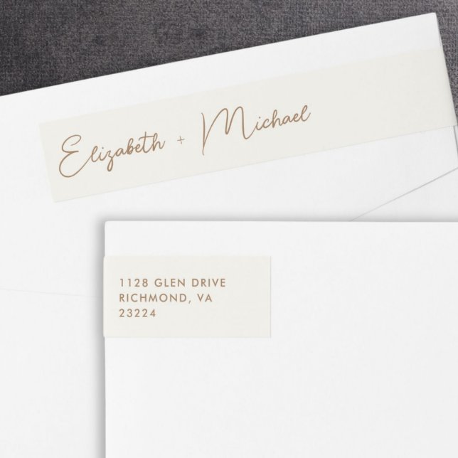 Moda Script Cream Gold Boda Return Address (Subido por el creador)