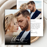 Moda Script Elegant 2 Photo Boda Tarjeta de agrade<br><div class="desc">Elegante Tarjeta De Agradecimiento De Boho Moderno De Caligrafía De 2 FotoBodas. Elegante boda de Moda gracias plantilla que incluye una foto vertical completa en la parte delantera con el texto "Gracias" en un caprichoso guion tipográfico con letras rápidas a mano que cambia el tipo de letra en la parte...</div>