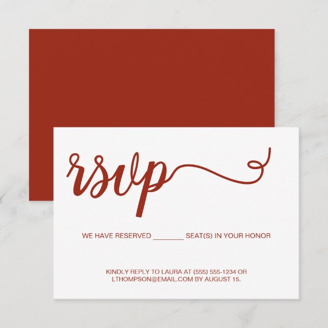 Moda Script email RSVP Boda de asientos reservados (Anverso / Reverso)